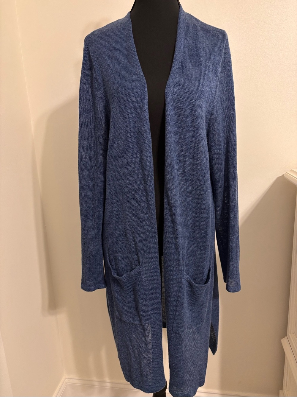 J. Jill Blue Linen Cotton Blend Open Front Cardigan with Pockets Womens Large